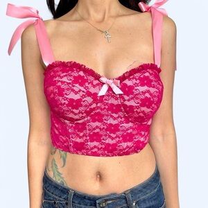 💗 OHS Pink Lace Ribbon Corset Top 💗